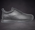 WOA low-top dress sneaker in dark leather, lace-up with WOA logo on side