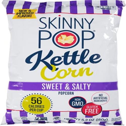 Skinny Pop Kettle Corn sweet & salty popcorn bag with purple striped border