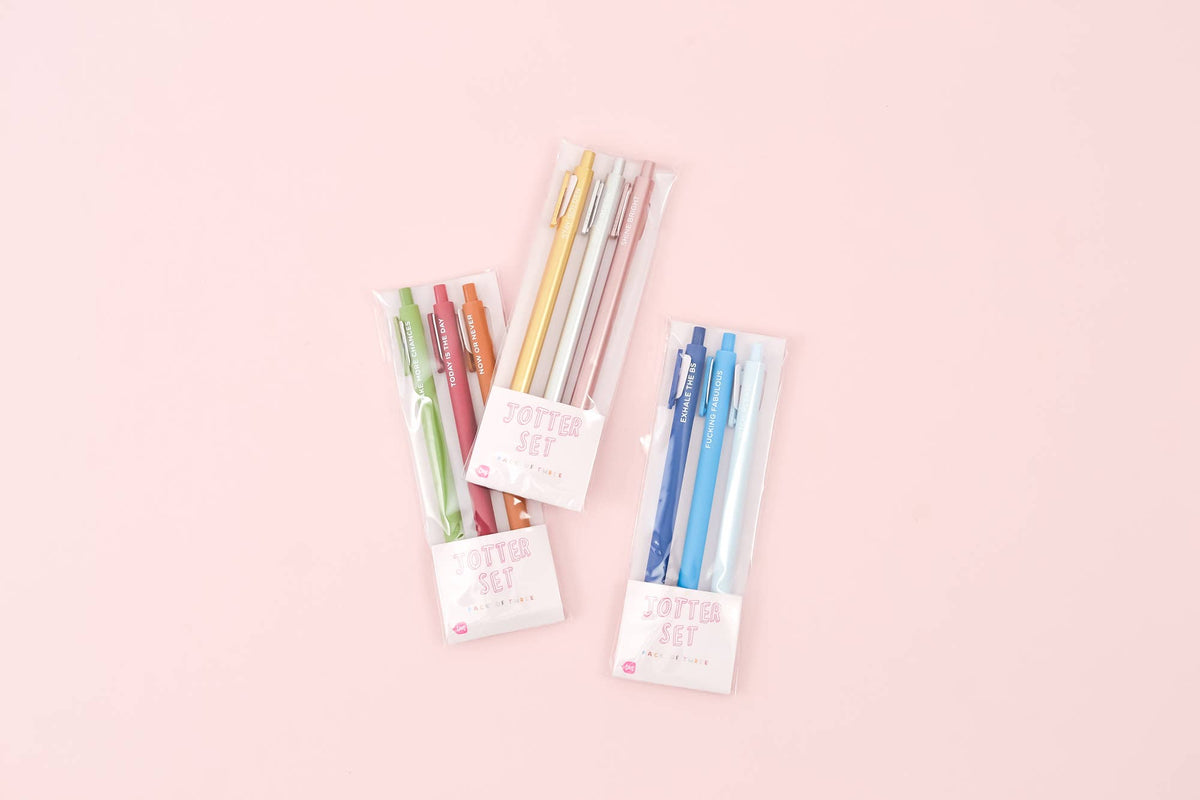 Jotter 3-pack gel pens, four mini boxes with colorful pens visible