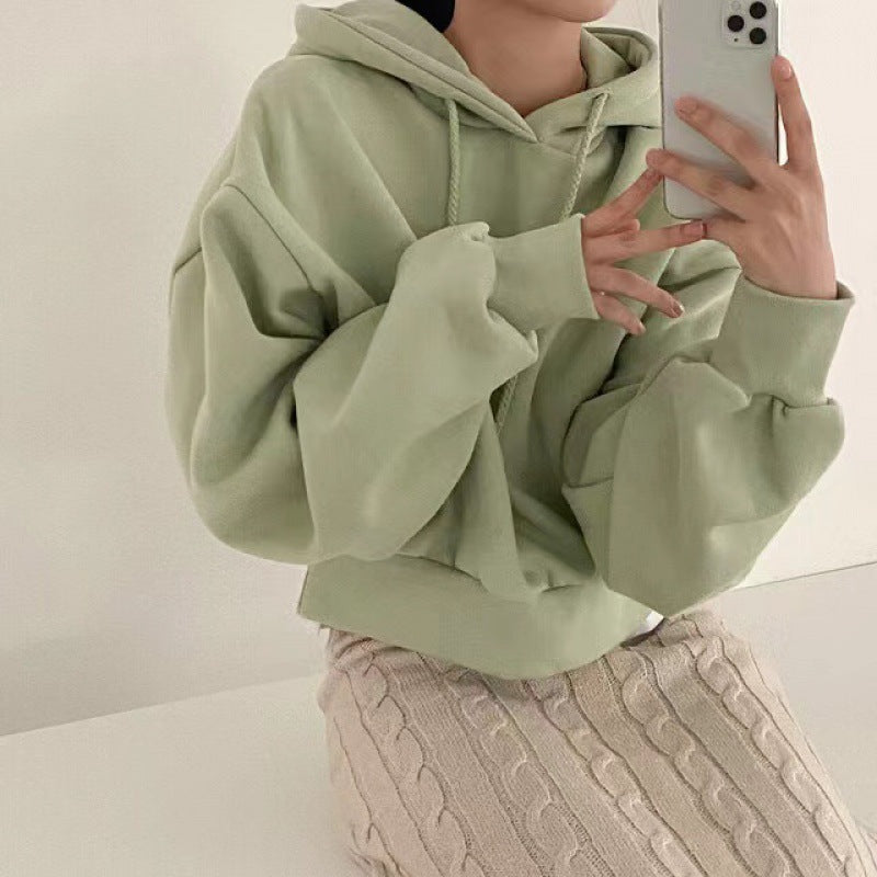 Women's hooded sweater, loose fit, sage green pullover with drawstring and kangaroo pocket