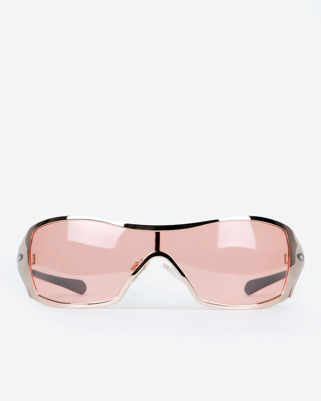 Polarized sunglasses with pink mirrored lenses and black frame front view