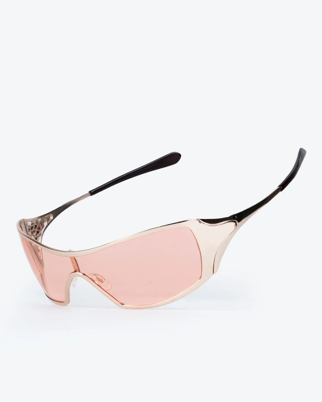 Polarized sunglasses with pink tinted lenses and matte sand frame