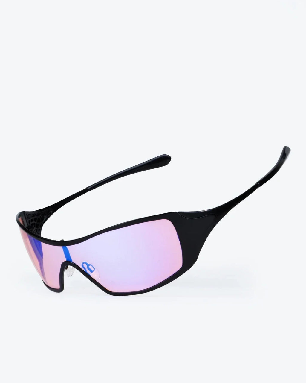 Polarized sunglasses with purple tinted lenses and black frame