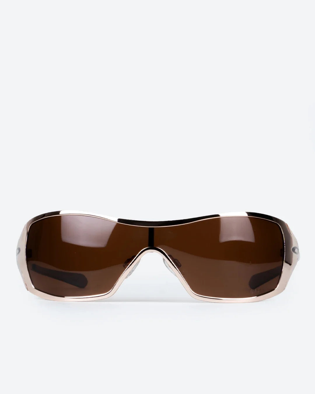Polarized sunglasses with amber lenses and matte sand frame, front view