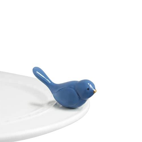 Bluebird mini ceramic bird figurine, side view