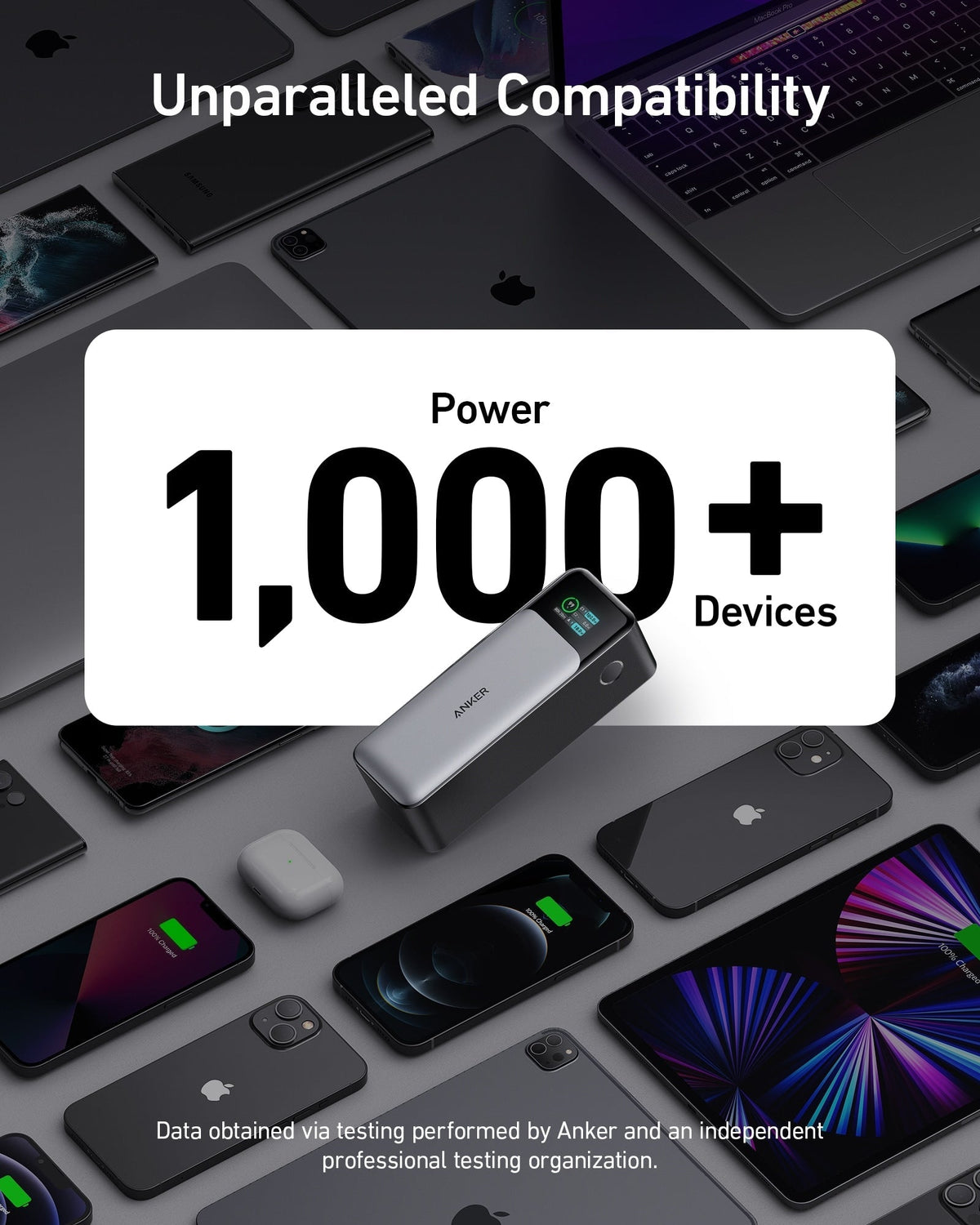 Black power bank supporting 1,000+ devices