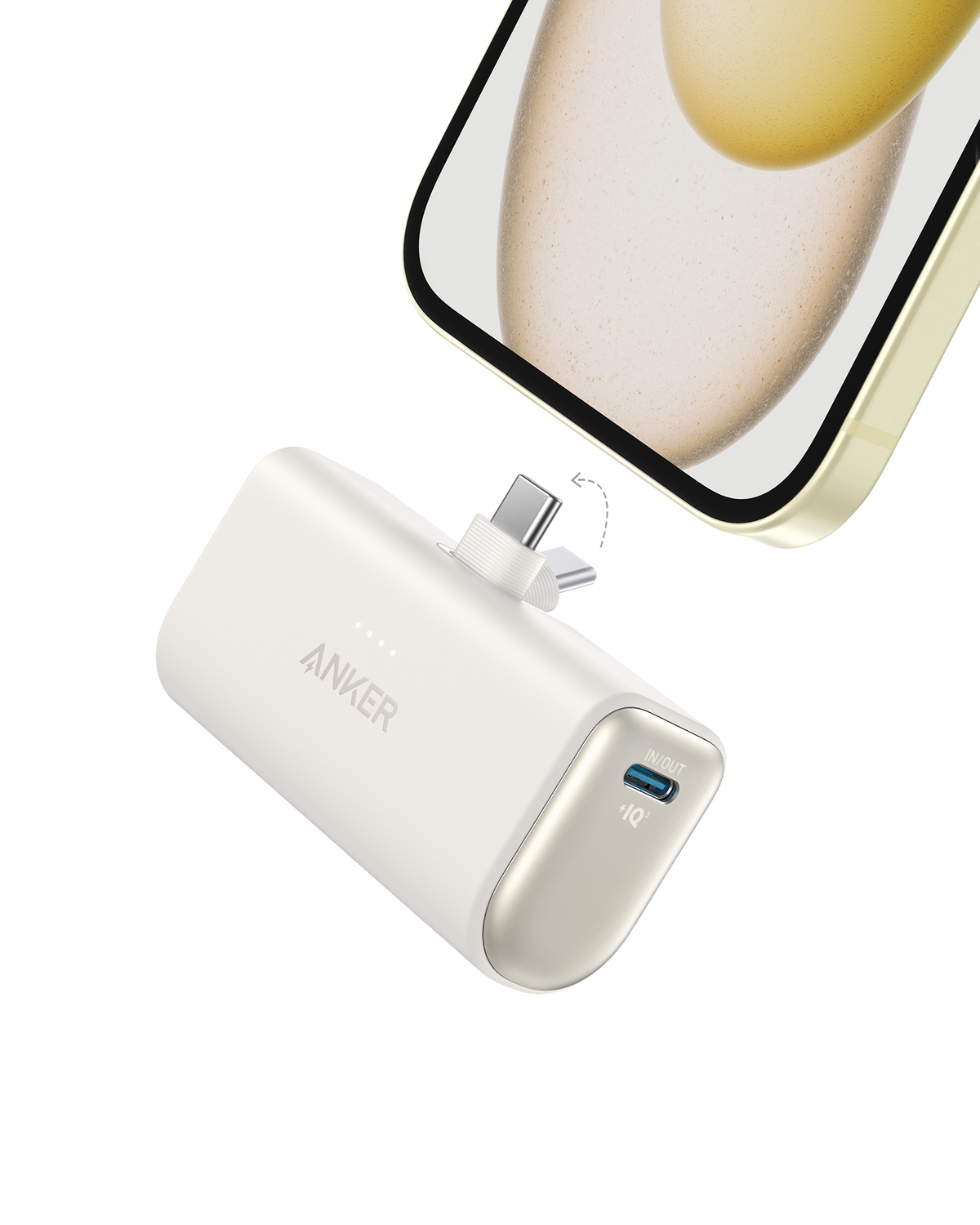 White Anker nano power bank with built-in USB-C connector