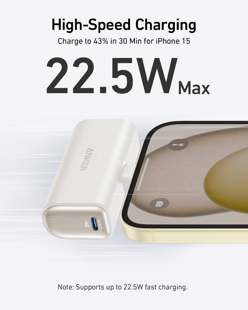 White Anker nano power bank showing USB-C and USB-A ports