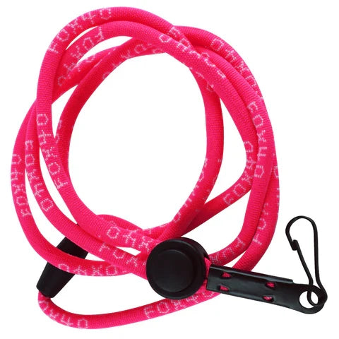 Pink 18" neck whistle lanyard with black whistle and clasp
