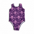Purple one-piece swimsuit with geometric mountain and diamond pattern