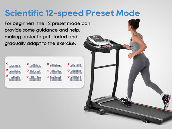 Folding black and silver home treadmill with pulse console and front handrail controls