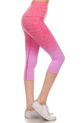 Pink dip-dye ombre athletic capri leggings with high waist band, textured finish