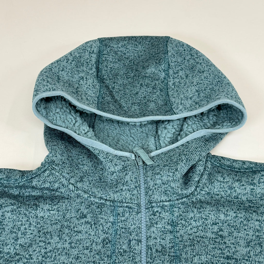 Men's teal fleece hood with soft sherpa lining inside