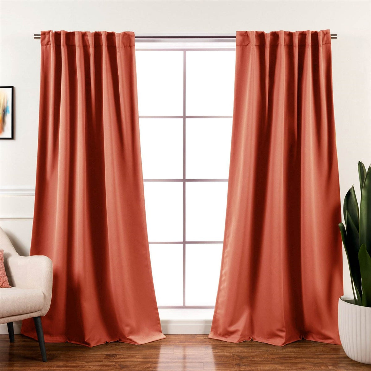 Apricot thermal blackout curtain panels, set of 2, pleated hanging panels