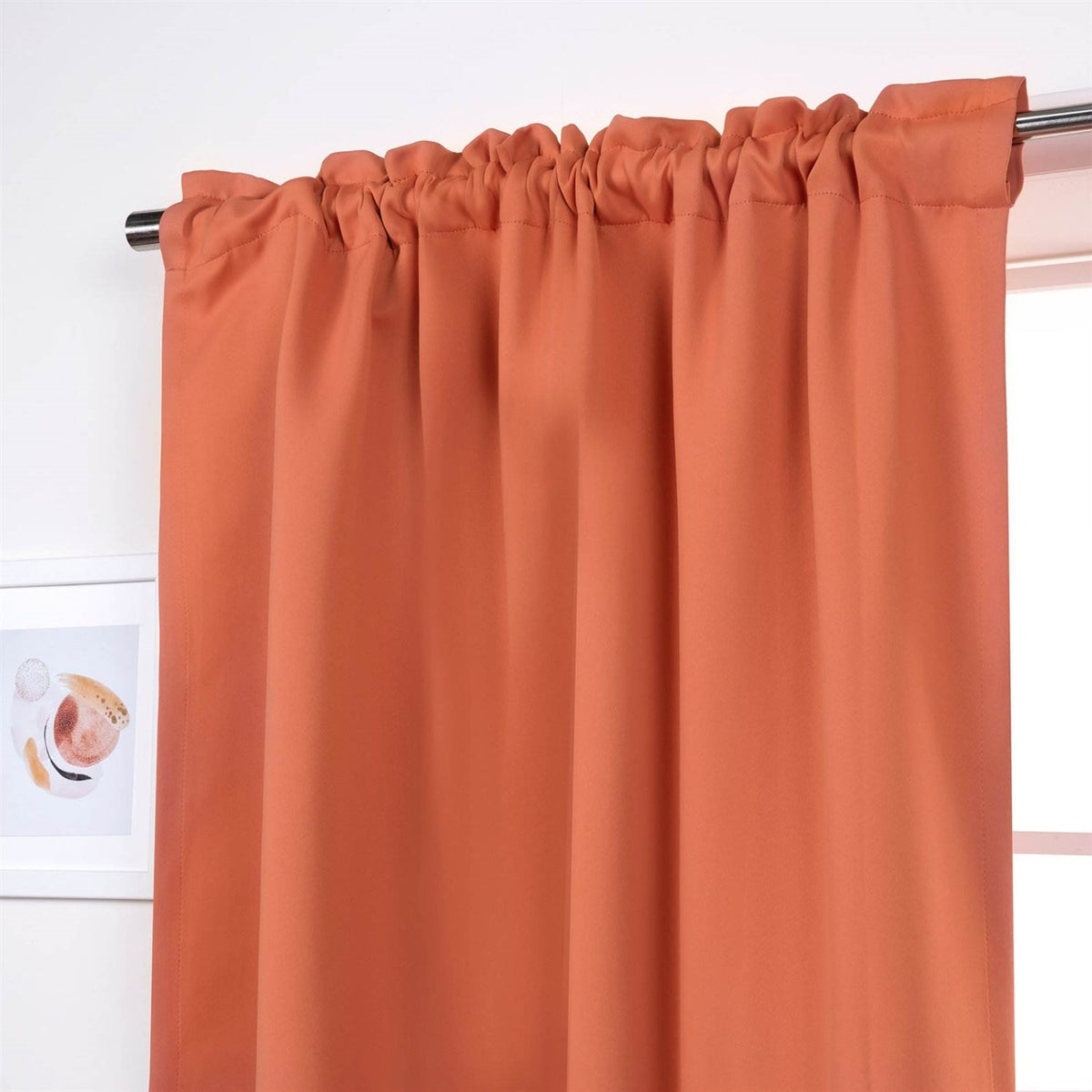 Apricot thermal blackout curtain panel, pleated top heading with rod