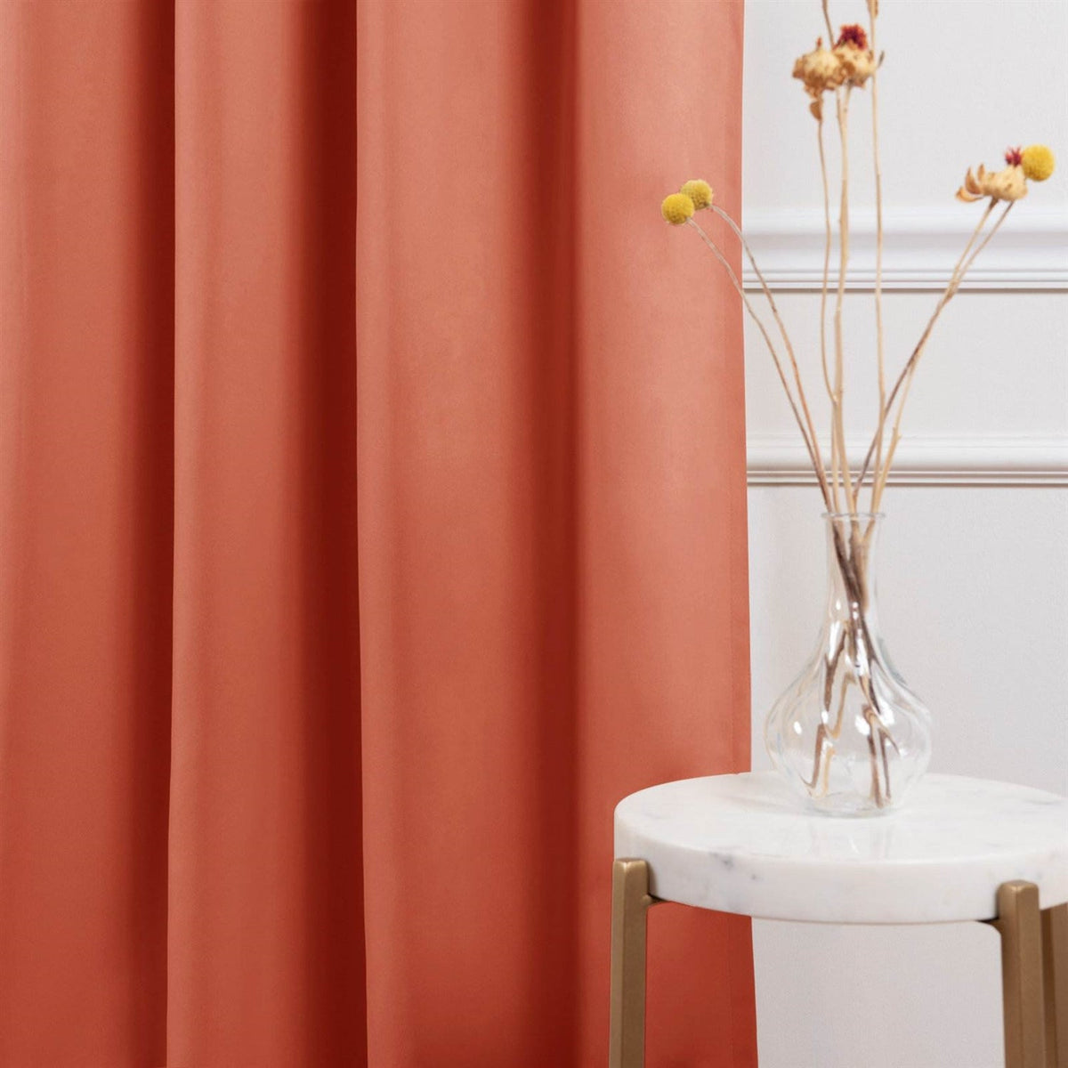 Apricot thermal blackout curtain panel with side folds and hanging hem