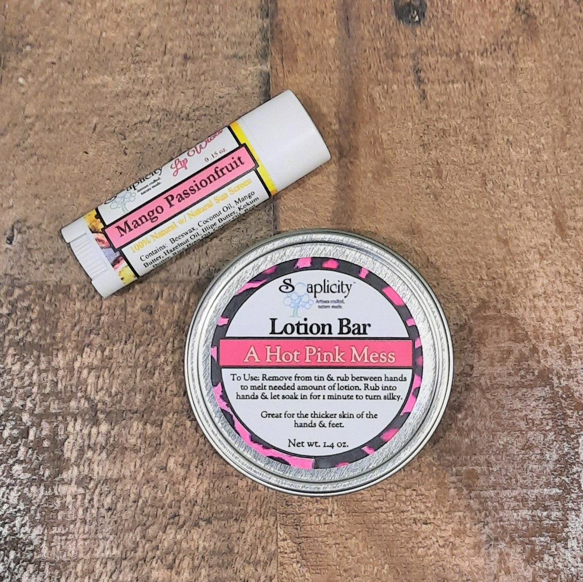 Lotion bar gift set with Mango Passionfruit lotion bar and lip balm tube