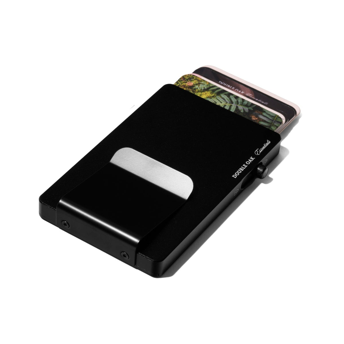 Black pop-up cardholder with front slot and card insert