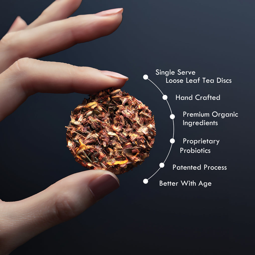 Single-serve loose-leaf tea disc held between fingers
