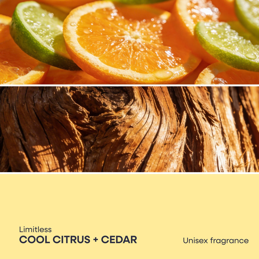 Active Body Set fragrance panel: cool citrus + cedar, unisex scent