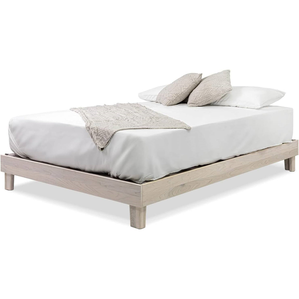 Twin size Solid Wood Heavy Duty Platform Bed Frame in Off-White - Made In USA