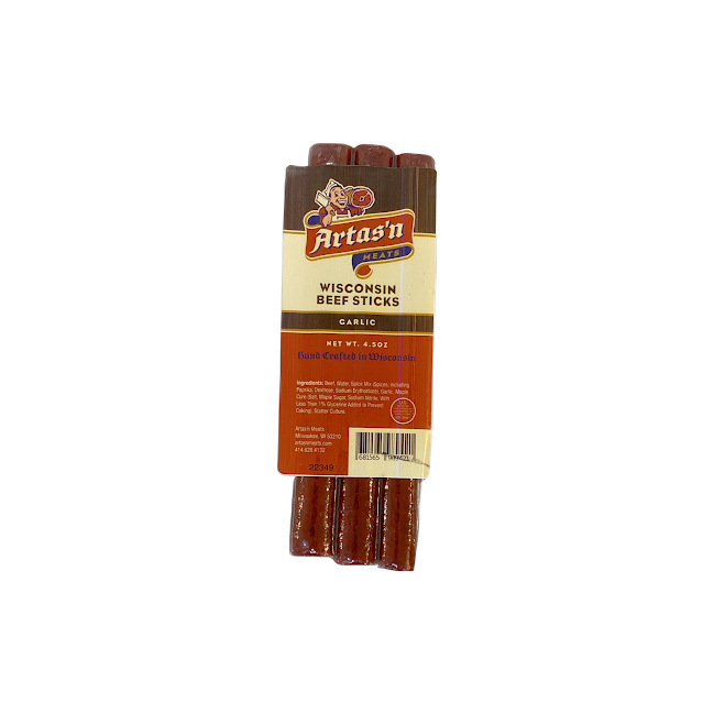 Artisan Meats Wisconsin garlic beef sticks in retail package
