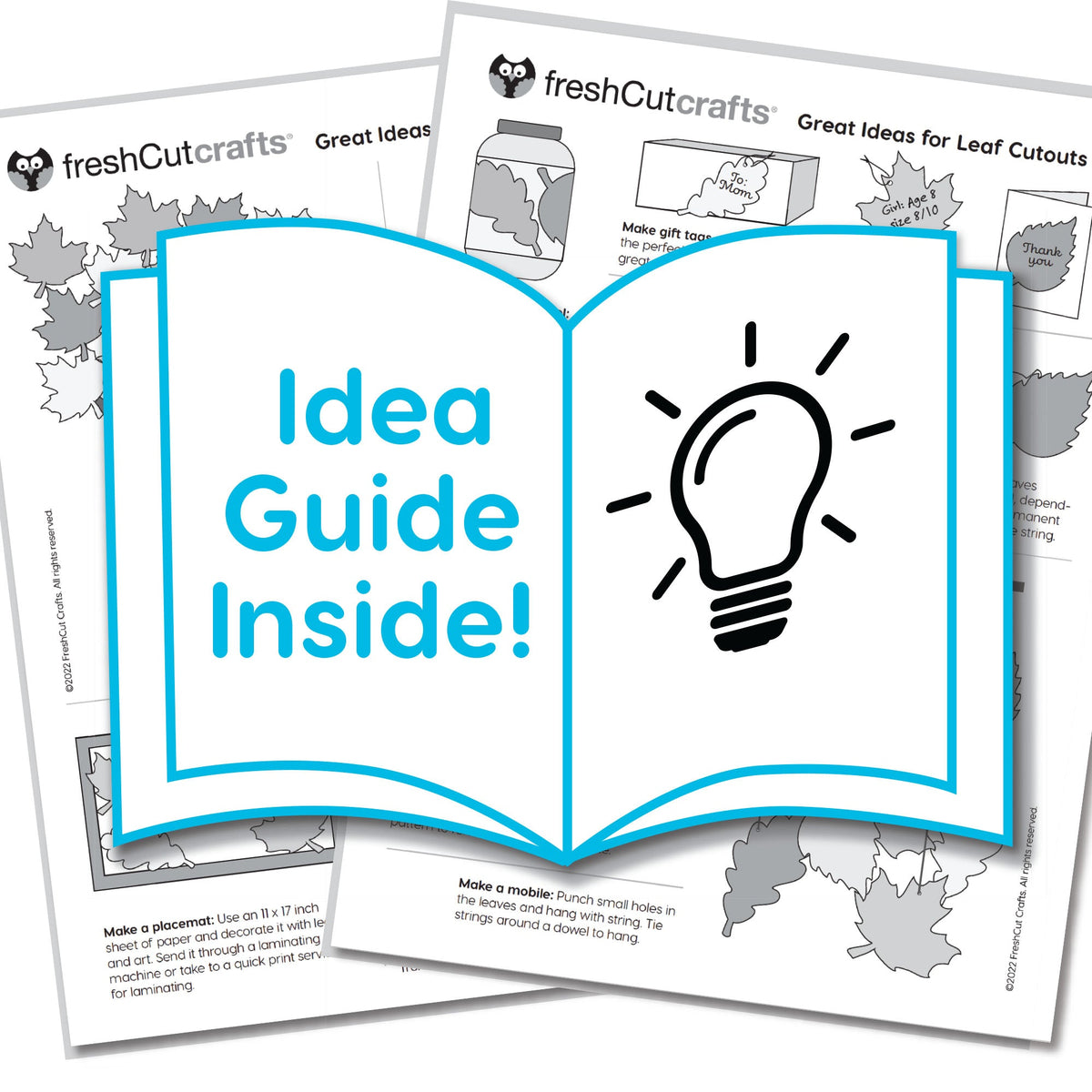 Open idea guide booklet for leaf cutouts with crafting instructions