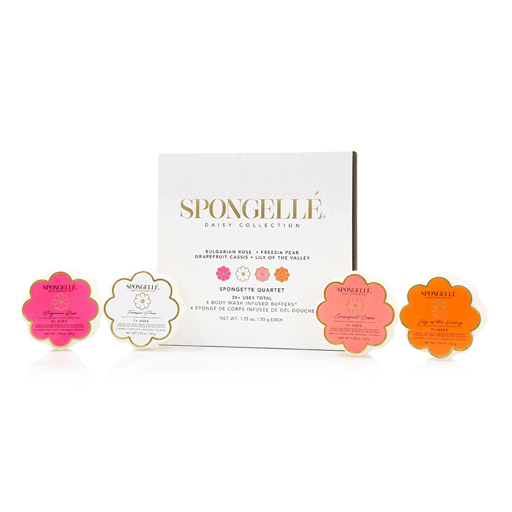 Spongette quartet gift set box with four flower-shaped sponge buffers