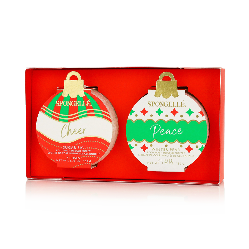 SpongeGel ornament gift set tray with Cheer and Peace round ornaments