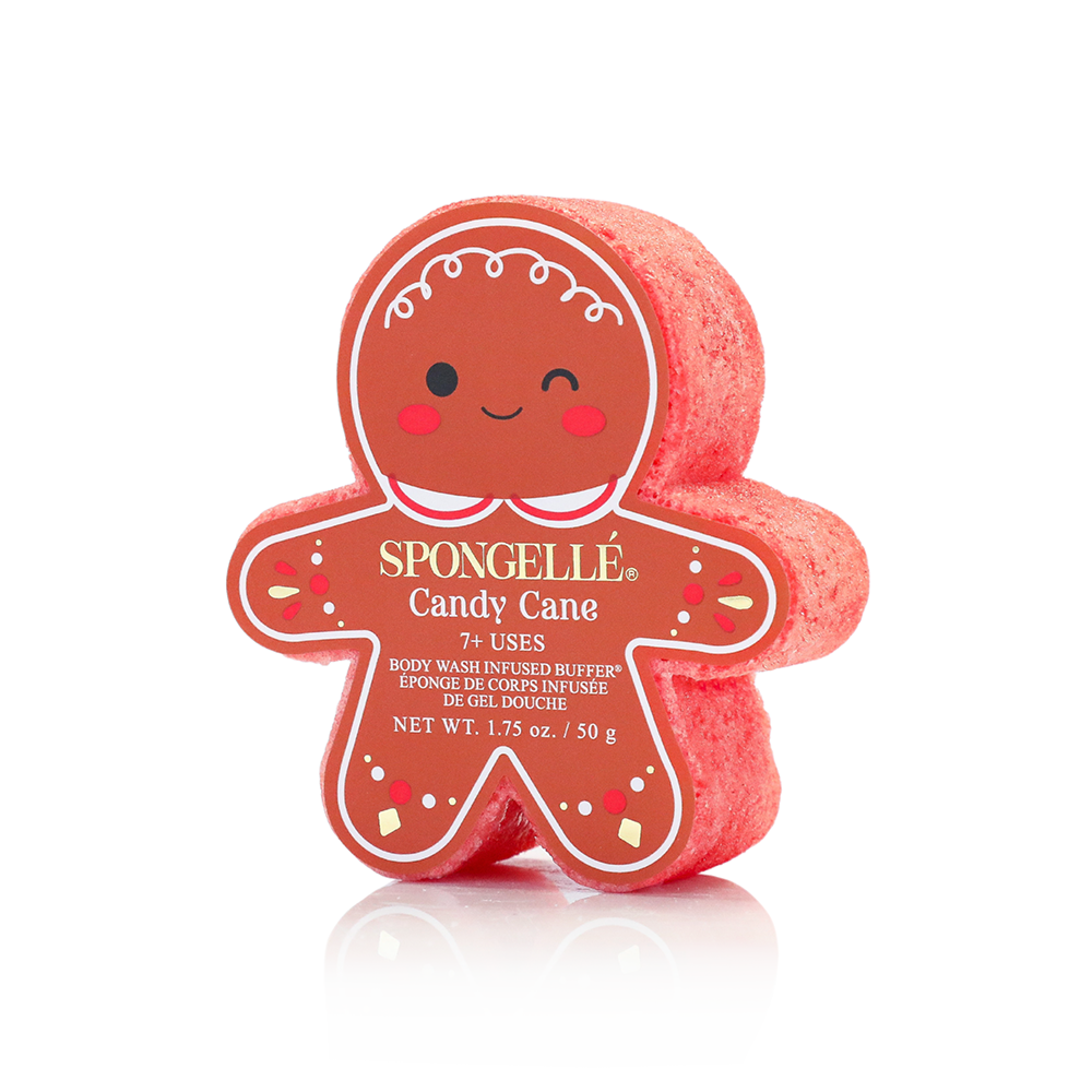 Spongellé Candy Cane gingerbread man body wash infused buffer sponge