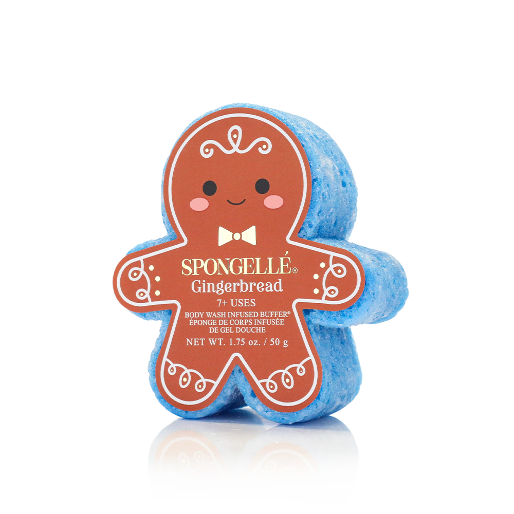 Gingerbread-shaped body buffer with blue sponge