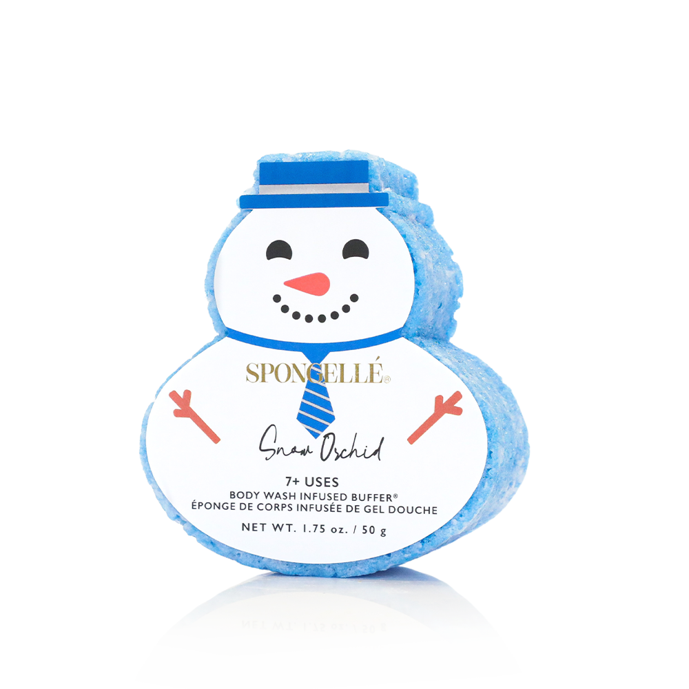 Snow Orchid holiday snowman body buffer with blue hat and tie