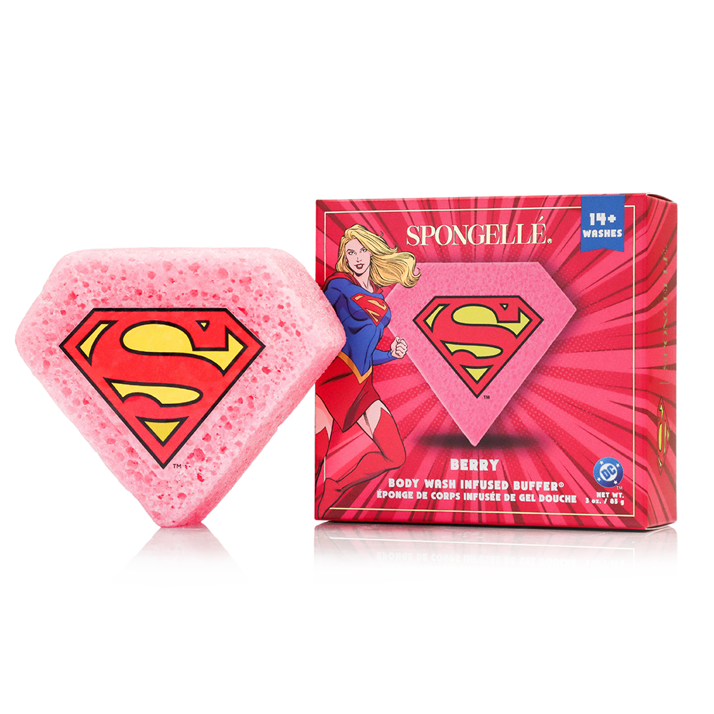 Pink Superman body buffer sponge triangle with berry infused buffer pack