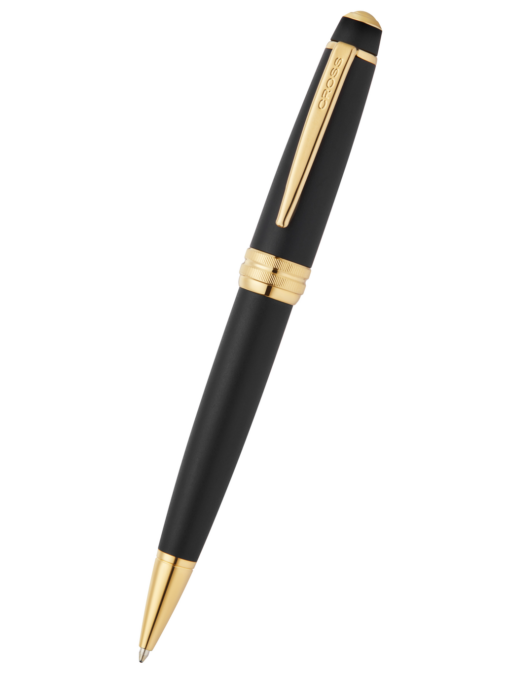 Matte black ballpoint pen with gold PVD accents and gold tip