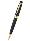 Matte black ballpoint pen with gold PVD accents and gold tip