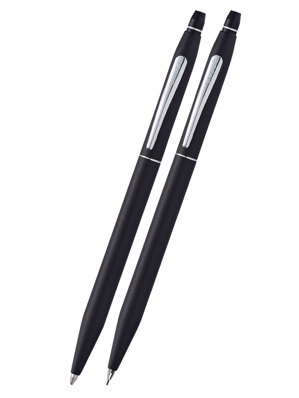 Click™ black ballpoint pen and pencil gift set, silver trim and caps