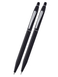 Click™ black ballpoint pen and pencil gift set, silver trim and caps