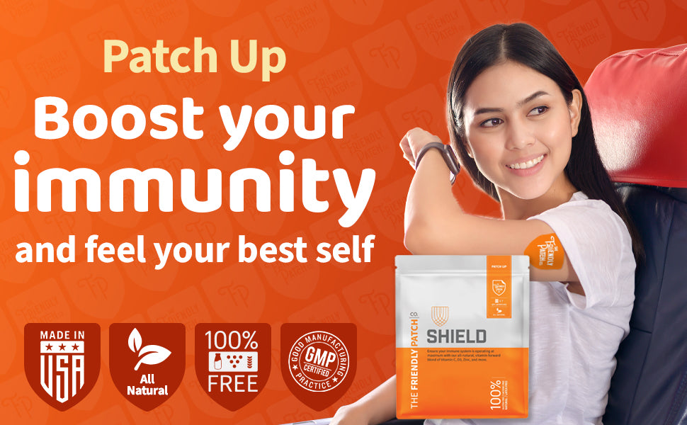 Immunity patch pack with orange packet and box, for daily immune support