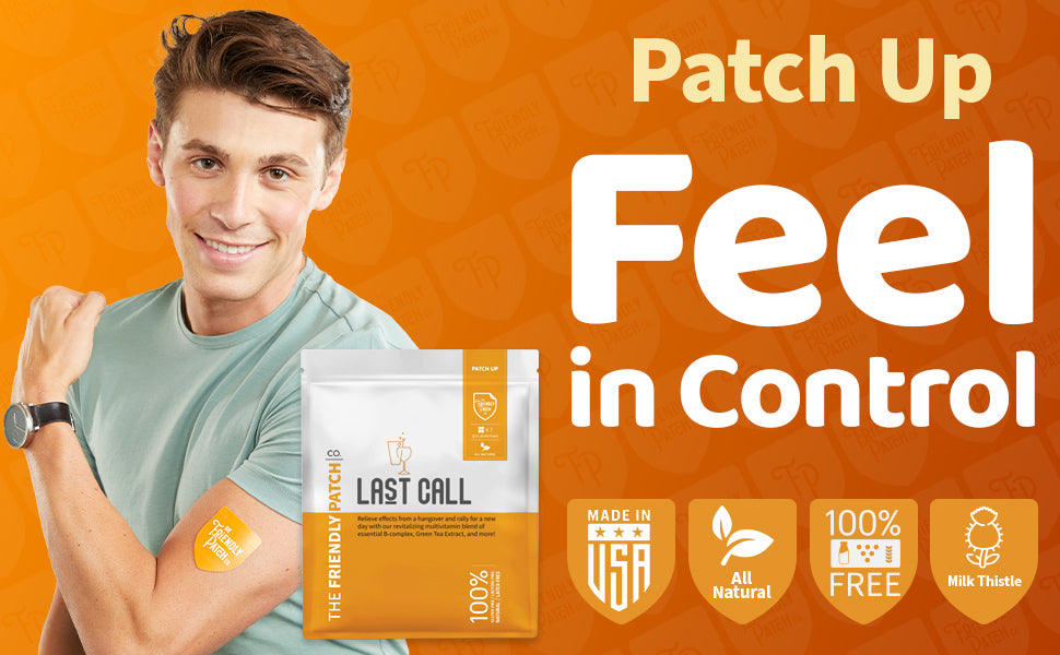 Patch travel pouch held in hand with a man and pack shown