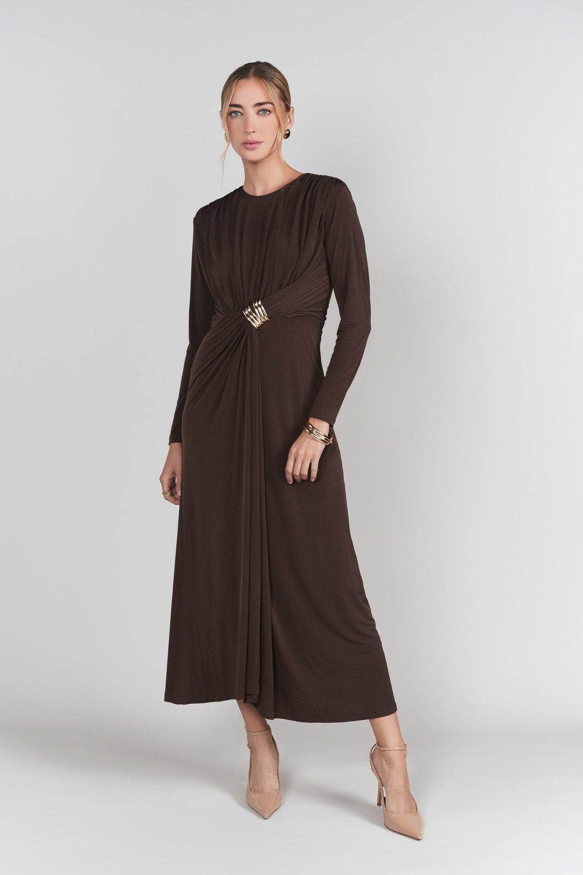 Draped Front Dress- Brown