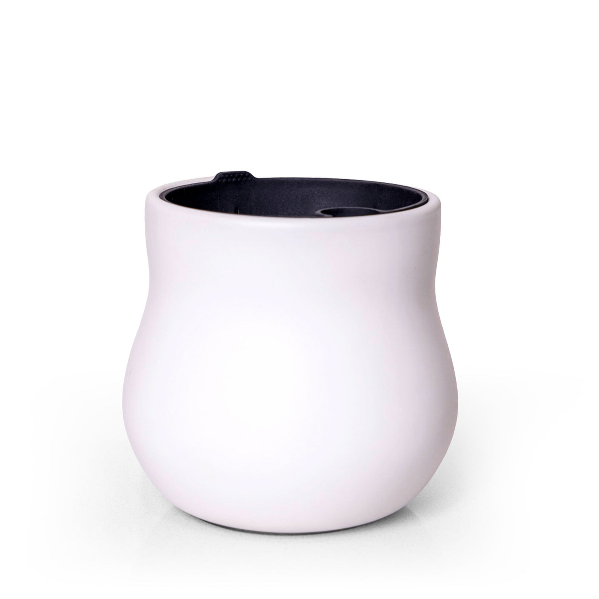 Alabaster white ceramic plant pot with black rubber liner insert, open top