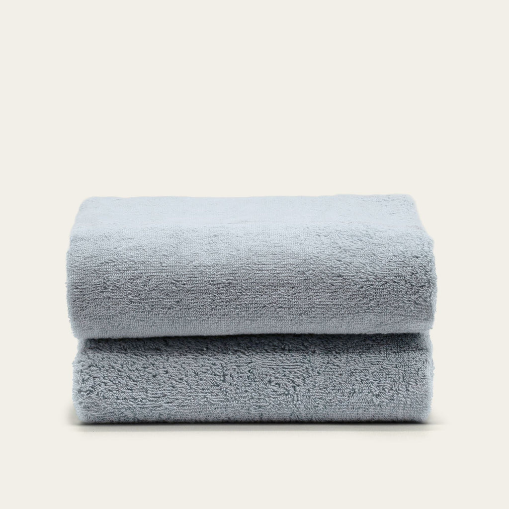Cotton towel set in light sky blue, two folded towels