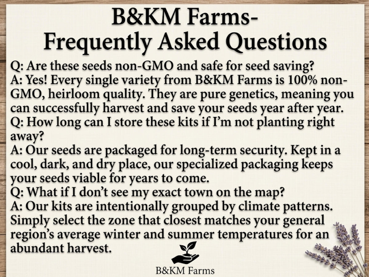 Long-term seed vault FAQ card with storage and safety questions