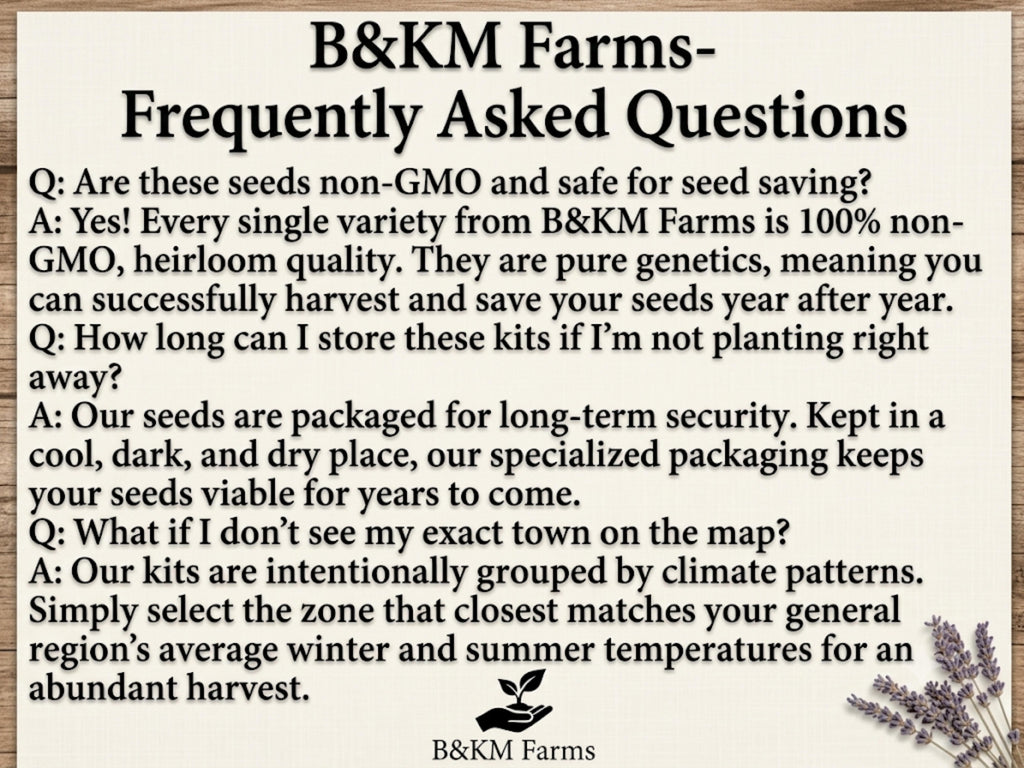 Seed kit FAQ insert card with printed questions and answers
