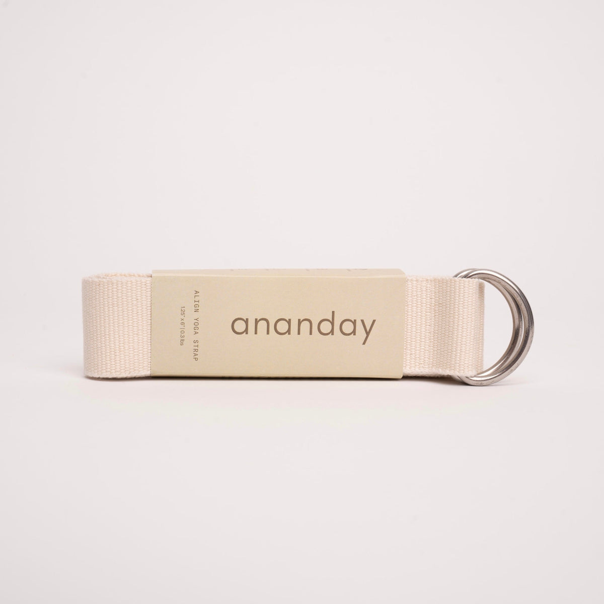 anandday tan yoga strap with metal D-ring and woven webbing