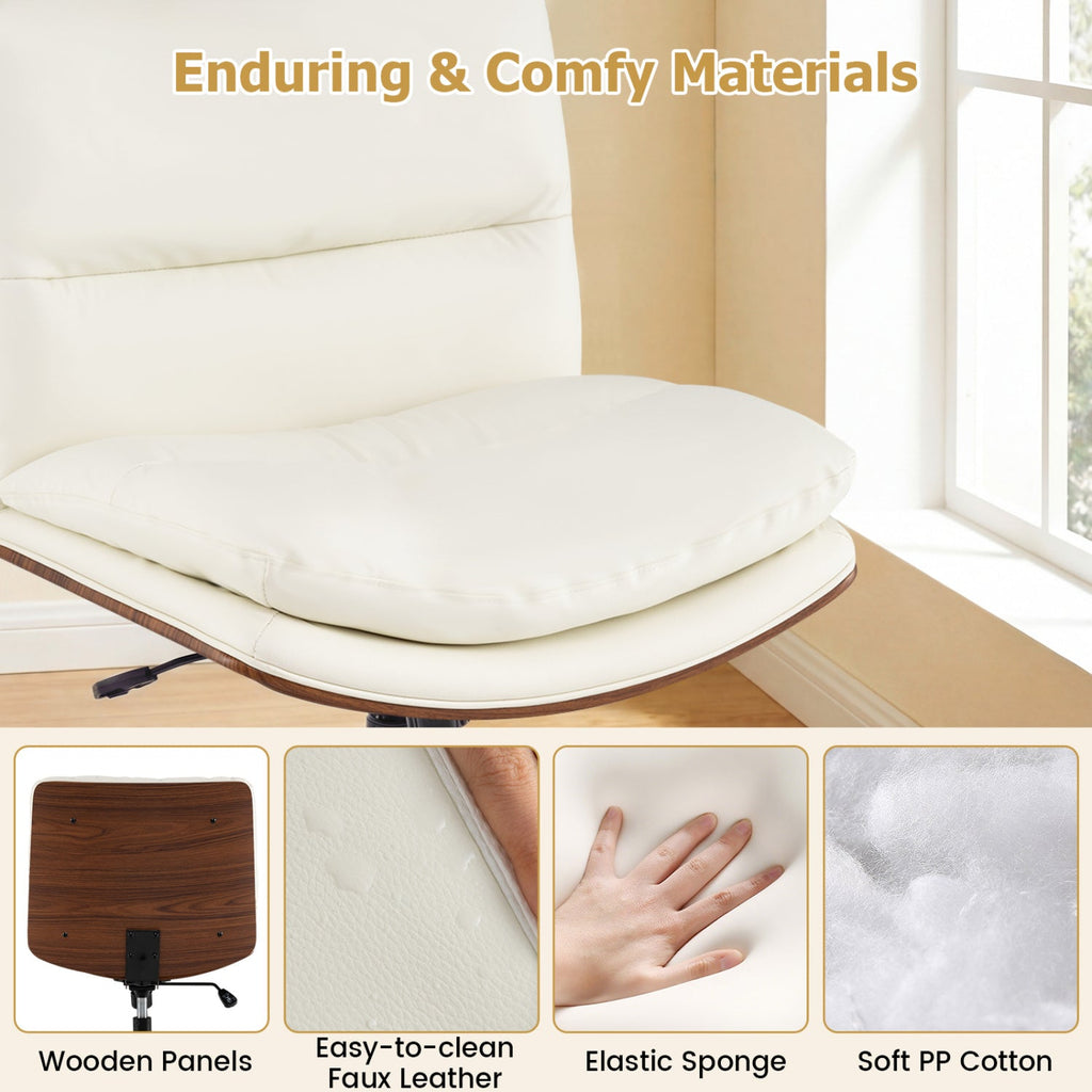 White padded seat cushion with smooth fabric and thick padding on armless office chair.