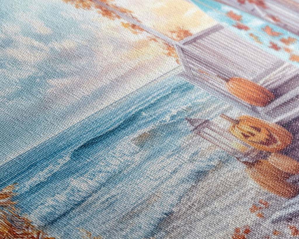 Close-up of printed canvas fabric in coastal autumn colors