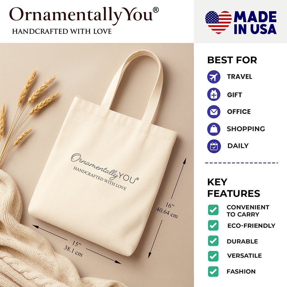 Cream tote bag with “OrnamentallyYou” logo and Halloween ghost graphic, two handles