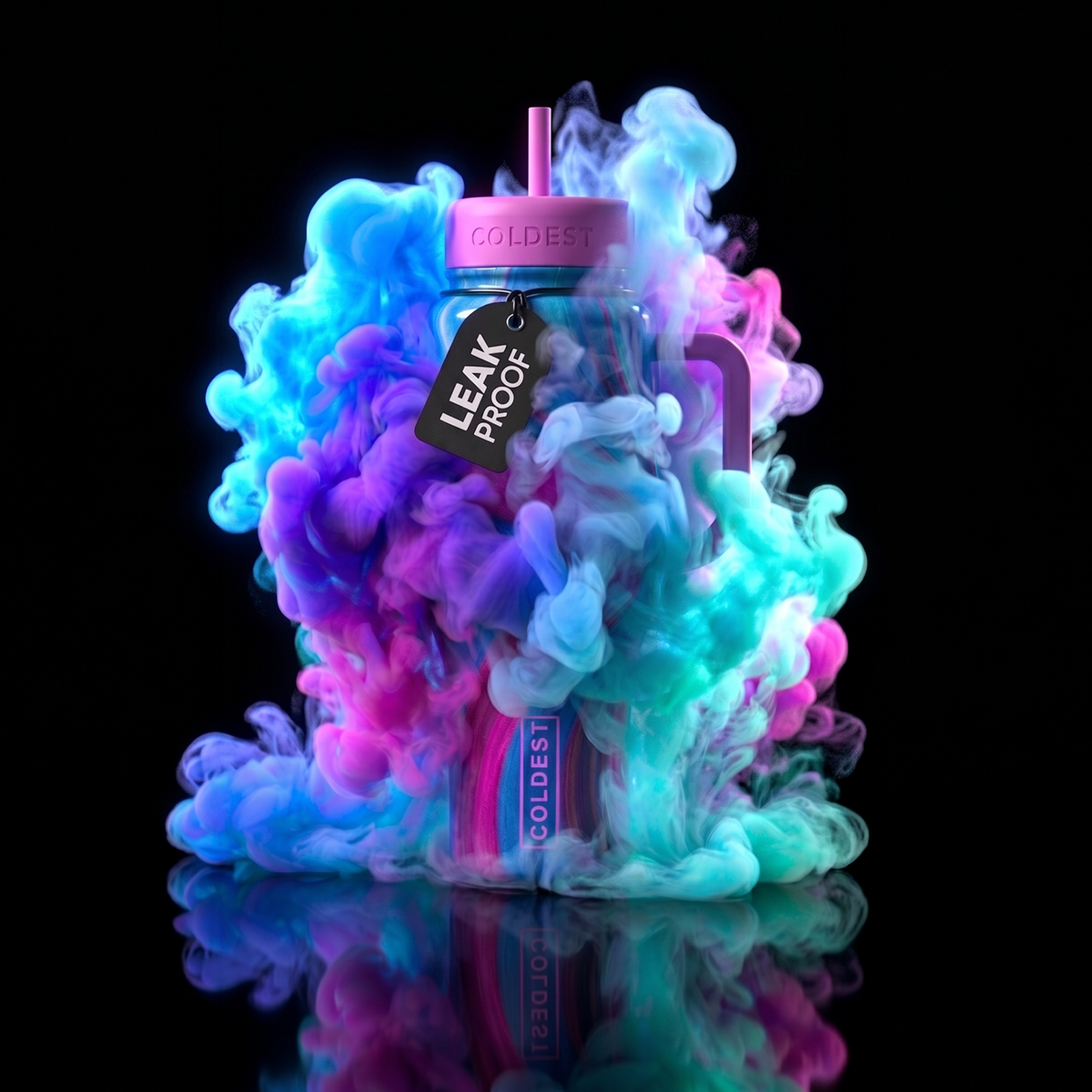 Vibrant pastel 24oz insulated tumbler with straw lid, carry handle, and multicolor smoke.