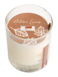Autumn Leaves wooden wick candle jar with off-white wax and leaf design on top